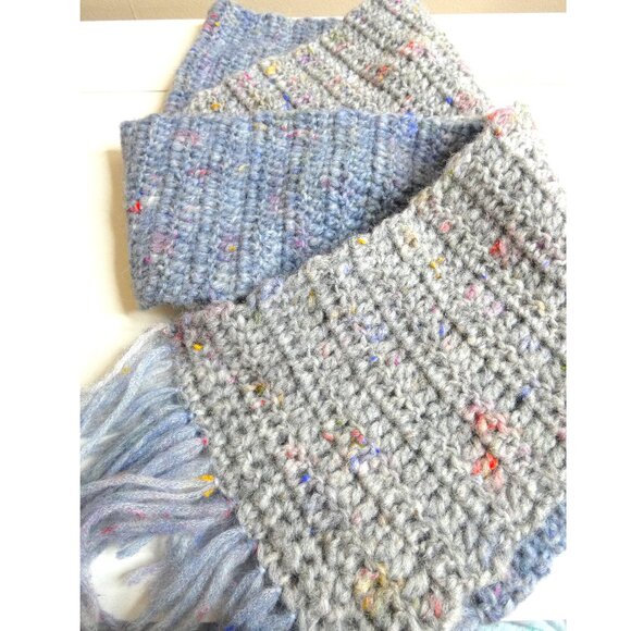 Gray & Blue Alpaca Wool Scarf Warm Soft 90"x6.5" Handmade Crochet Hand Knit NWT - Picture 2 of 12